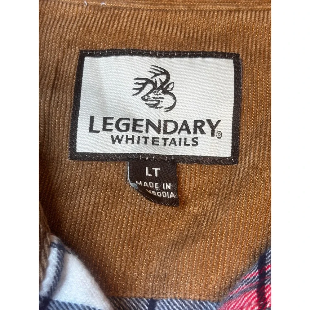 Legendary Whitetails Flannel Shirt LT Large Tall Red Blue Plaid Corduroy Collar - Picture 3 of 13
